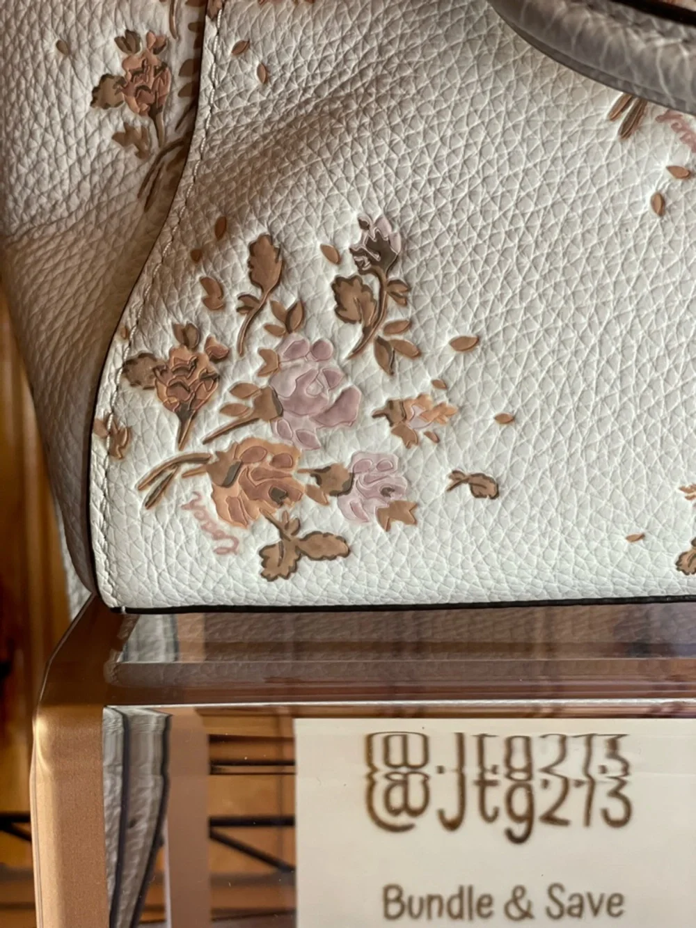 Coach Prairie Floral Pebbled Leather Satchel Chalk Ivory Crossbody Bag - Picture 7 of 7